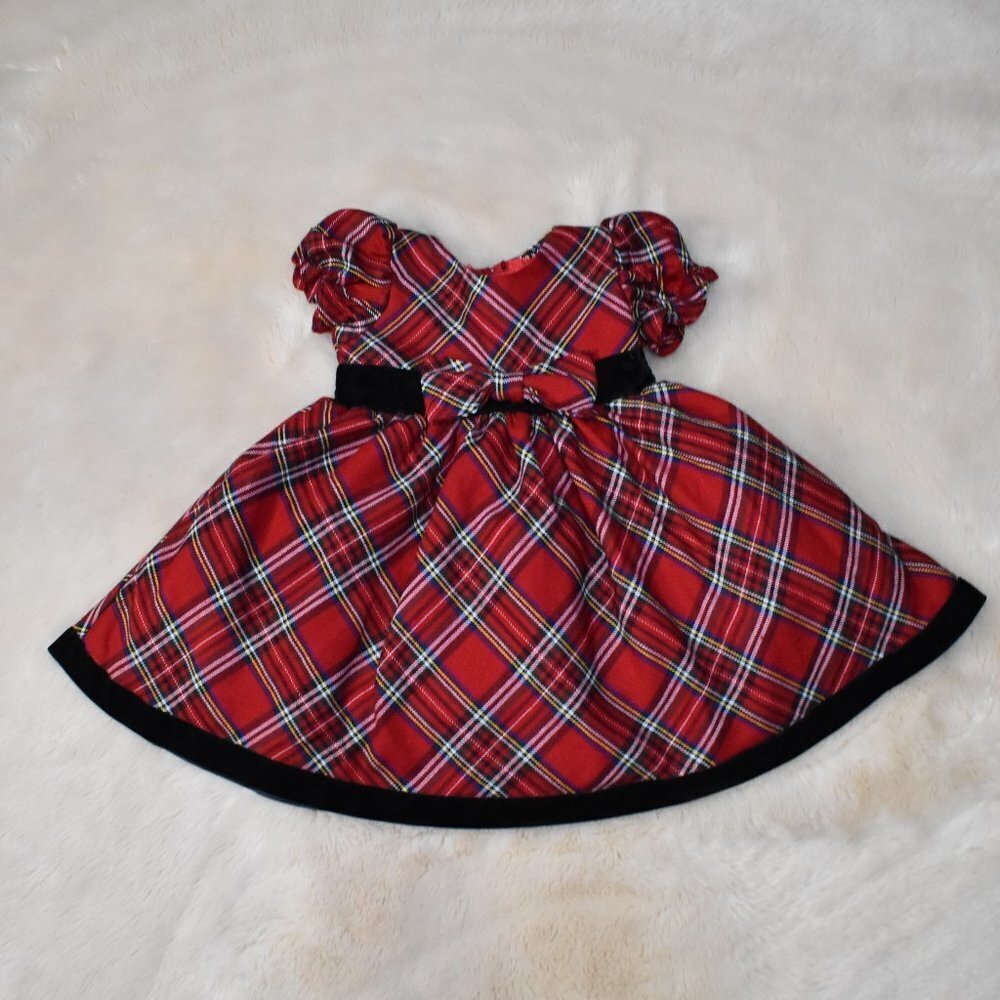 Little Girls Holiday Dress Plaid Red and Black Short Sleeve Party Gown